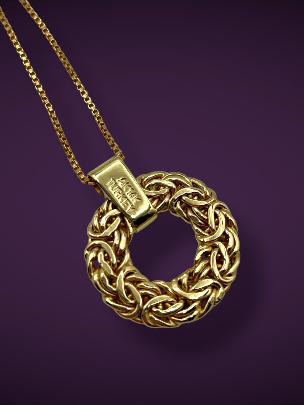 AK Atasay Kuyumculuk Turkey 14K Yellow Gold Byzantine Circle Pendant Necklace Es - Picture 9 of 16